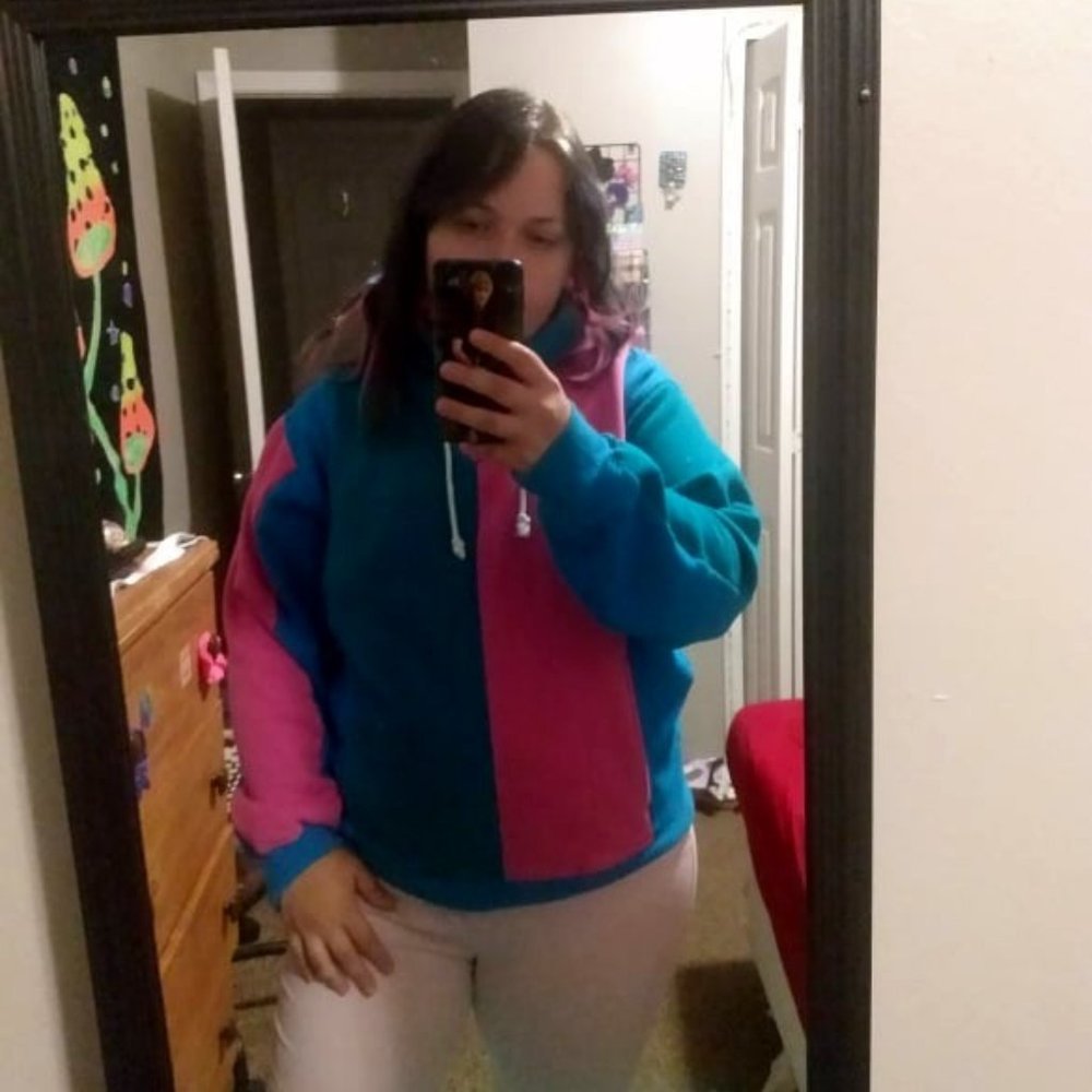 Pink and blue hoodie